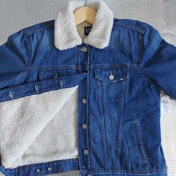 GAP Women Sherpa Lined Blue Denim Jacket Button Size XL - Picture 11 of 11